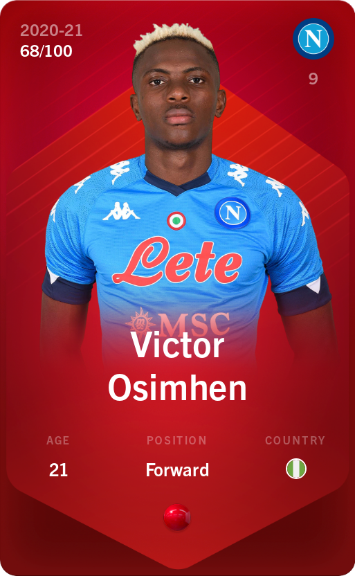 Sorare - Sorare Official - Victor Osimhen 2020-21 • Rare 68/100 - NFT # 72367184231256116199382919632381418149020580713076964552860041846171504375437
