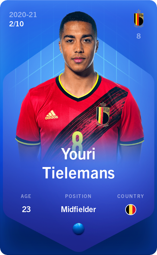 Sorare - Sorare Official - Youri Tielemans 2020-21 • Super Rare 2/10 - NFT # 30201010887755669070930527518766150697596441644996774624260593916521873272590