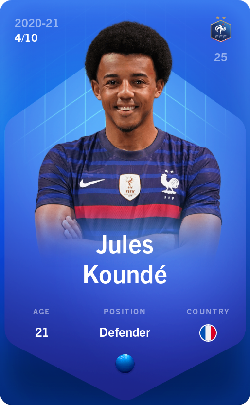 Sorare - Sorare Official - Jules Koundé 2020-21 • Super Rare 4/10 - NFT # 35451181963193587969116770637432279184754250550060878561048507433224899992211