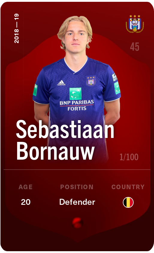 Sorare - Sorare Official - Sebastiaan Bornauw 2018-19 • Rare 1/100 - NFT # 108492706139466025037799602112439183524399255911541250829259850265072240640383