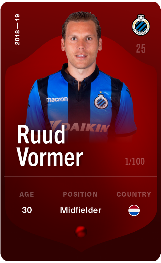 Sorare - Sorare Official - Ruud Vormer 2018-19 • Rare 1/100 - NFT # 95131471412543370276499609082758044171274487092353487396464695731376553798837