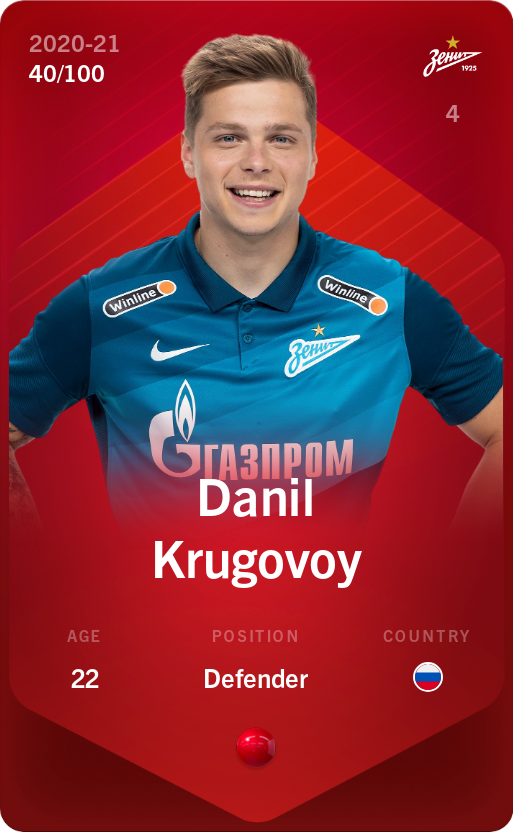 Sorare - Sorare Official - Danil Krugovoy 2020-21 • Rare 40/100 - NFT # 105601622801205180557314762027619245341828276223105557889932539997634788820263