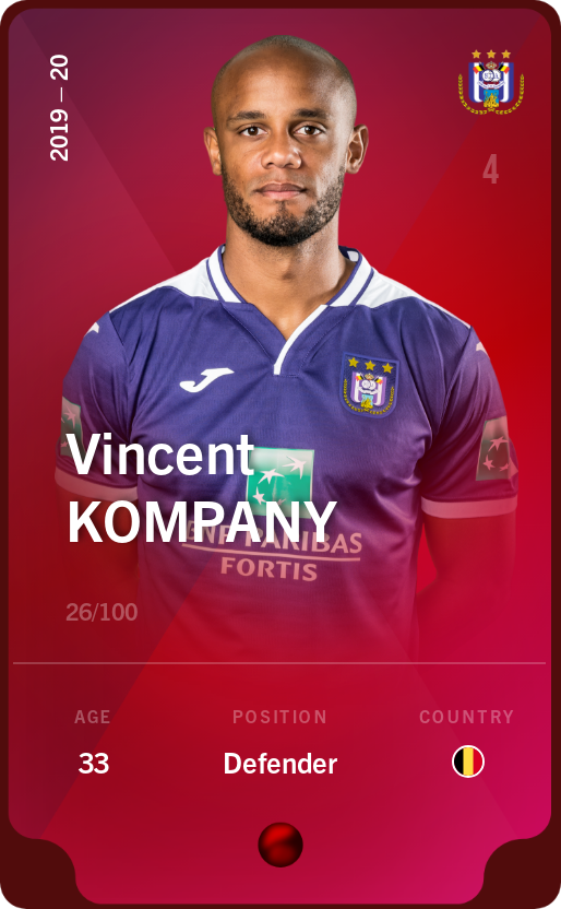 Sorare - Sorare Official - Vincent Kompany 2019-20 • Rare 26/100 - NFT # 83097663315009169134024735857851147418676656738638326332698249012838888195528