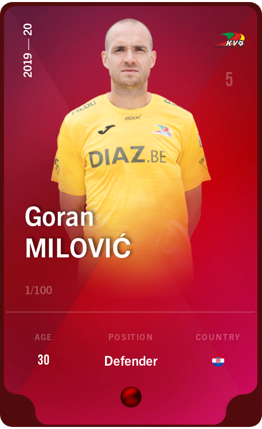 Sorare - Sorare Official - Goran Milović 2019-20 • Rare 1/100 - NFT # 19392796573134839750732907532819835977720245079286575499230004428935784327361