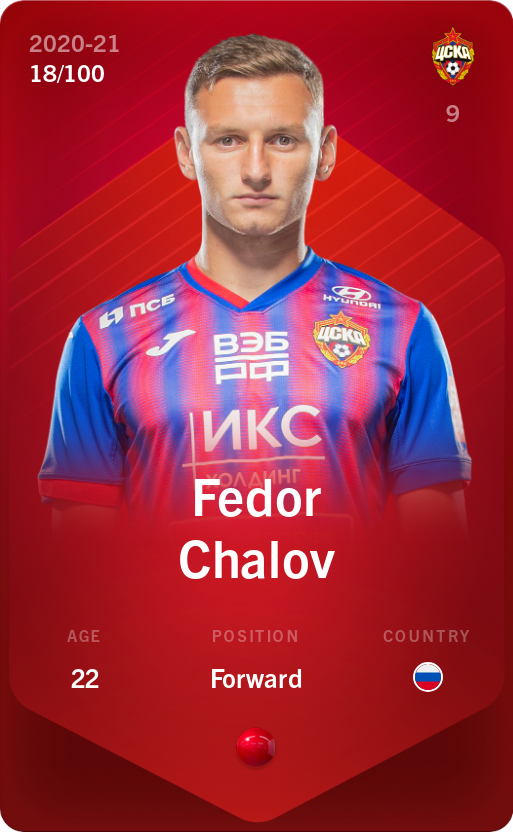 Sorare - Sorare Official - Fedor Chalov 2020-21 • Rare 18/100 - NFT # 102419370738084873159421344558665037221251013621151885279190735034001991969096