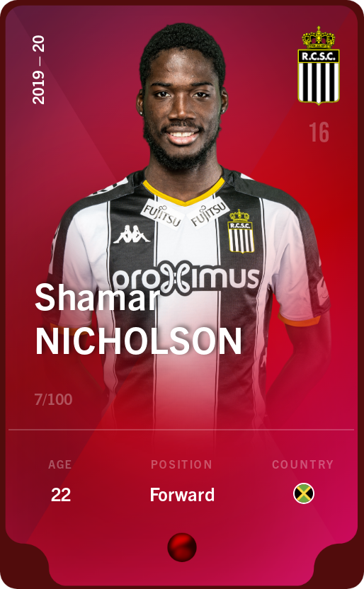 Sorare - Sorare Official - Shamar Nicholson 2019-20 • Rare 7/100 - NFT # 63632236611379310569716964918740751913208629488937783680003330521605632520864