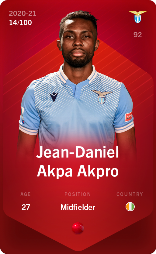 Sorare - Sorare Official - Jean-Daniel Akpa Akpro 2020-21 • Rare 14/100 - NFT # 84566447181090473156463661534638461533882994444966310775744639725418907169959