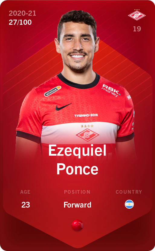 Sorare - Sorare Official - Ezequiel Ponce 2020-21 • Rare 27/100 - NFT # 41385595951496984056808891131589225378495713493350956592157790663250369741103