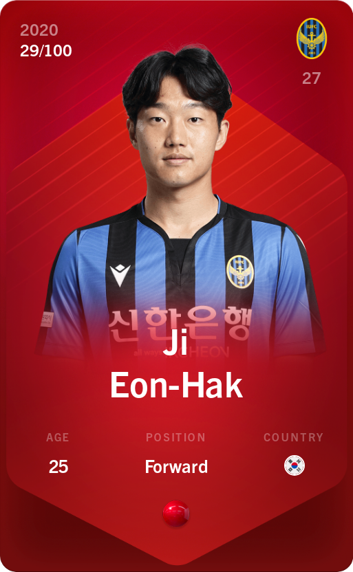 Sorare - Sorare Official - Ji Eon-Hak 2020-21 • Rare 29/100 - NFT # 112024348464928156517850135901895485549073291836215540806680883718640538234011