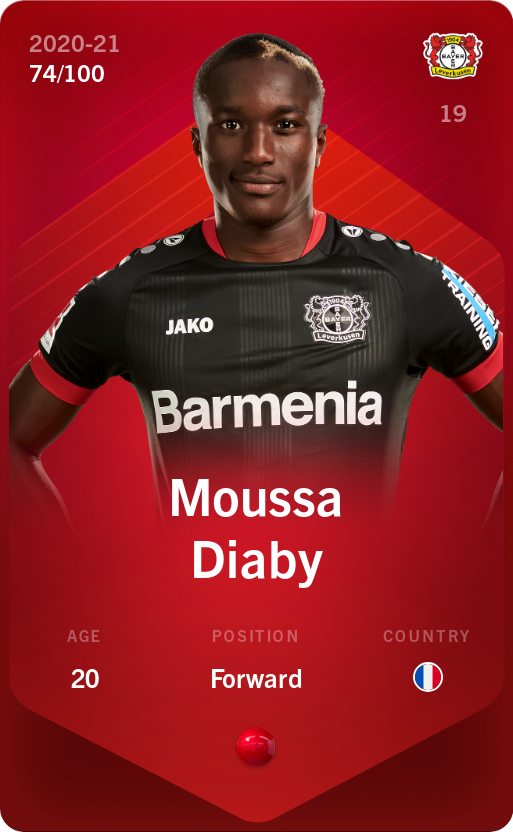 Sorare - Sorare Official - Moussa Diaby 2020-21 • Rare 74/100 - NFT # 33209942341379961009437144830053080403888402783261184399118434992695058742467
