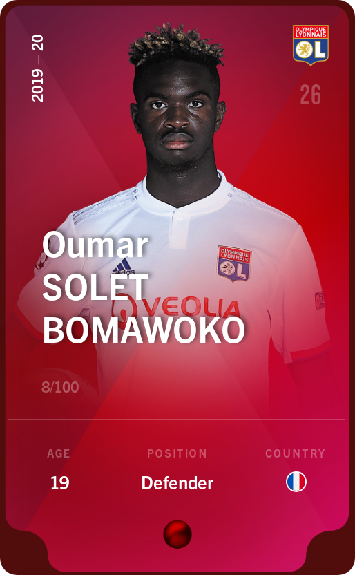 Sorare - Sorare Official - Oumar Solet Bomawoko 2019-20 • Rare 8/100 - NFT # 31653688348315296724806650562868311769094971940668061002294240733594203634503
