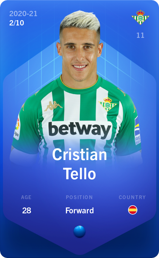 Sorare - Sorare Official - Cristian Tello 2020-21 • Super Rare 2/10 - NFT # 32994354135171859877619657549750704000679885226070135898476734789936377100571