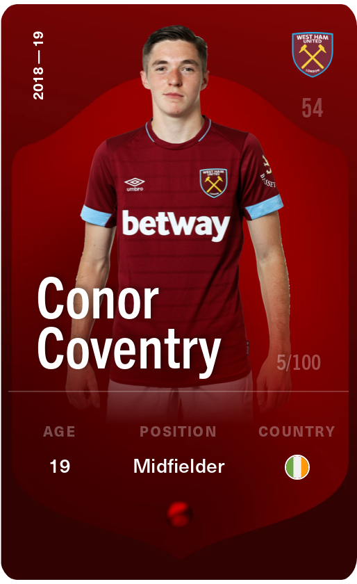 Sorare - Sorare Official - Conor Coventry 2018-19 • Rare 5/100 - NFT # 109858834846953297127480832893431708485624901116314426852479338874932588190493