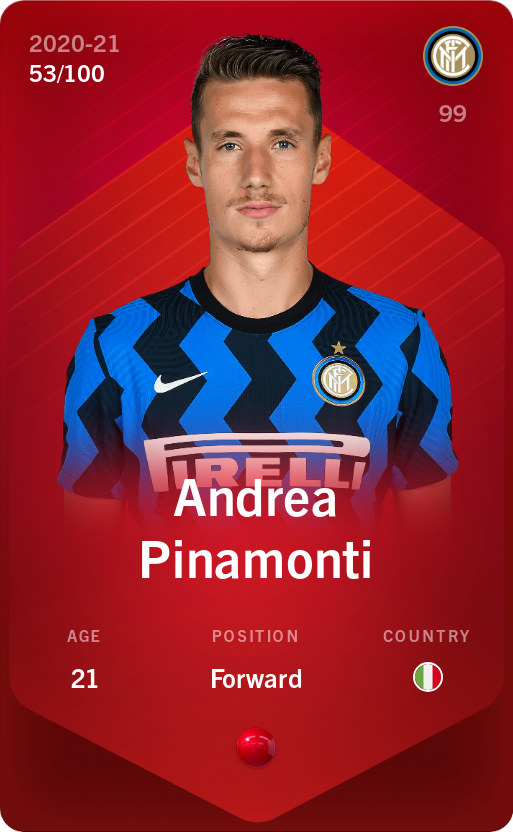 Sorare - Sorare Official - Andrea Pinamonti 2020-21 • Rare 53/100 - NFT # 83715194770099544673967771897227600295004804620843217526212369551166975729222