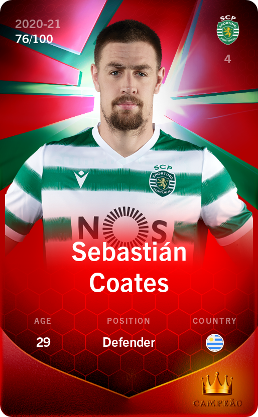 Sorare - Sorare Official - Sebastián Coates 2020-21 • Rare 76/100 - NFT # 19344613391609332346547986597202861252173863070922083280658469087554146389352