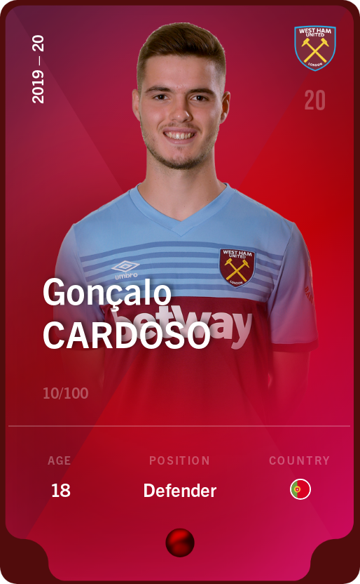 Sorare - Sorare Official - Gonçalo Cardoso 2019-20 • Rare 10/100 - NFT # 42902821381207580958798933204468376582520091583382135907285025617127956436715