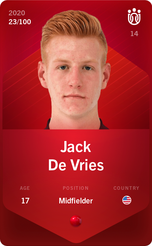Sorare - Sorare Official - Jack De Vries 2020-21 • Rare 23/100 - NFT # 58289399724406822448042247258216197892689663079821409859966930303981463080780