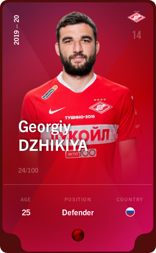 Sorare - Sorare Official - Georgiy Dzhikiya 2019-20 • Rare 24/100 - NFT # 49198630044366827894923104246933893630738304609667290432526156062993162359695
