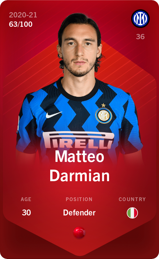 Sorare - Sorare Official - Matteo Darmian 2020-21 • Rare 63/100 - NFT # 108685234029278999217776547253712861256589236141388627756185941703227293639796