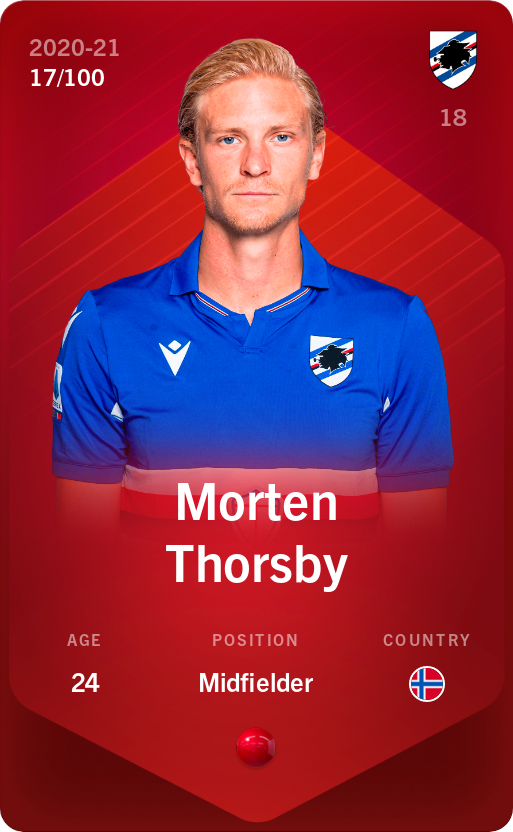 Sorare - Sorare Official - Morten Thorsby 2020-21 • Rare 17/100 - NFT # 17150547162559562079629643944837596763507342565220615496293624260371887460223