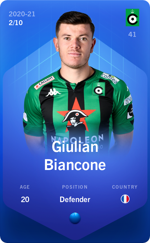 Sorare - Sorare Official - Giulian Biancone 2020-21 • Super Rare 2/10 - NFT # 64395194526359614537662861716769243495225057782079804308731604840000986770288