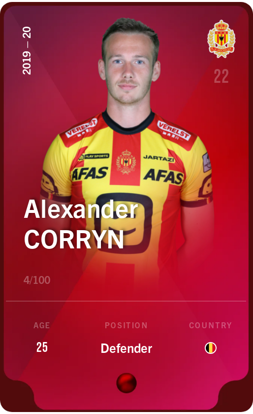 Sorare - Sorare Official - Alexander Corryn 2019-20 • Rare 4/100 - NFT # 84237897692758992730579010891896857666641156751581310660426778430051989481319