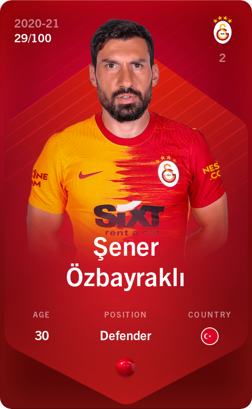 Sorare - Sorare Official - Şener Özbayraklı 2020-21 • Rare 29/100 - NFT # 64026174074072160199832354460600877268019739595293734405479360082102124265643