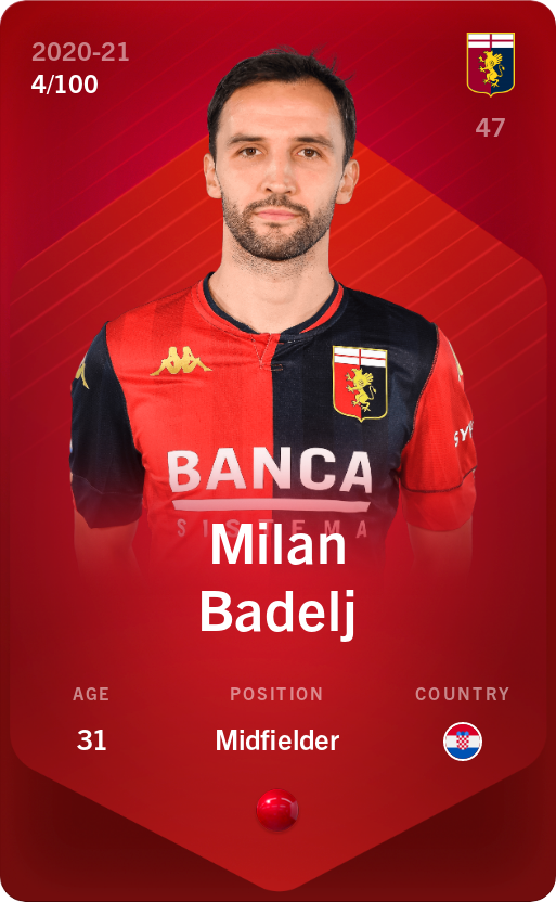 Sorare - Sorare Official - Milan Badelj 2020-21 • Rare 4/100 - NFT # 57072414476440873067027160131515762307723991652426527538544922142307026022048