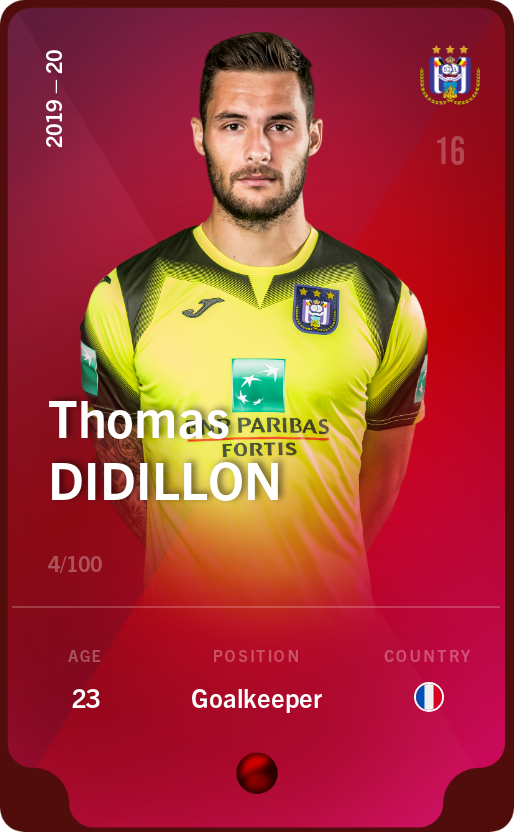 Sorare - Sorare Official - Thomas Didillon 2019-20 • Rare 4/100 - NFT # 72710221359415987118771762443221109002899091772600746558589873644116122424884