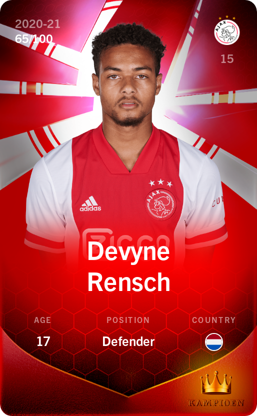 Sorare - Sorare Official - Devyne Rensch 2020-21 • Rare 65/100 - NFT # 99171002704158525465833222122798720877257628892795990095024406677655788427144