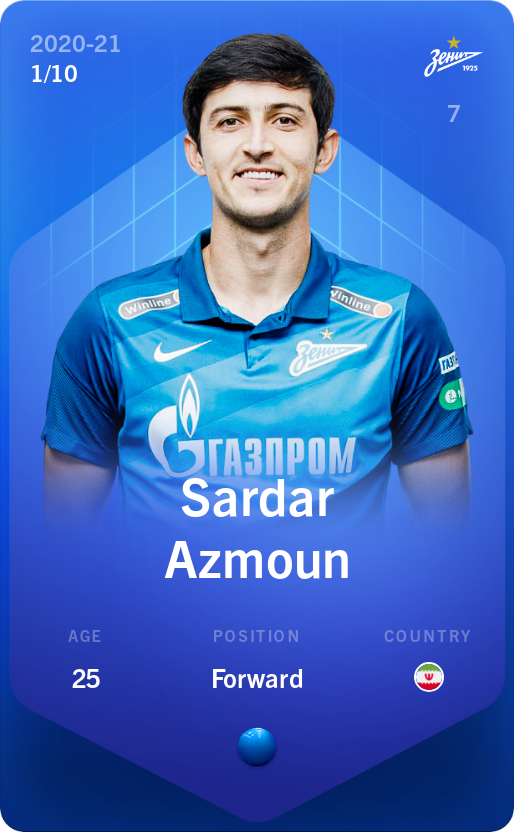 Sorare - Sorare Official - Sardar Azmoun 2020-21 • Super Rare 1/10 - NFT # 82996363560519549525432261570334614581221121074753924451895621729613842117337