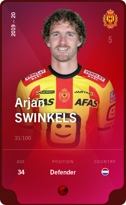 Sorare - Sorare Official - Arjan Swinkels 2019-20 • Rare 31/100 - NFT # 49860132742184546462366883345194176130513703900952818888923175336323717650474