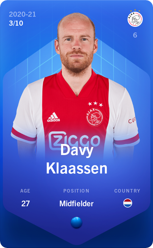 Sorare - Sorare Official - Davy Klaassen 2020-21 • Super Rare 3/10 - NFT # 93788197646584690431480043426236655662575709581051753440310164411965554216724