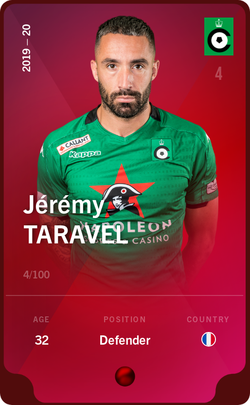 Sorare - Sorare Official - Jérémy Taravel 2019-20 • Rare 4/100 - NFT # 55356625117659677781555755187725095804505177830000562207553394740698437373545