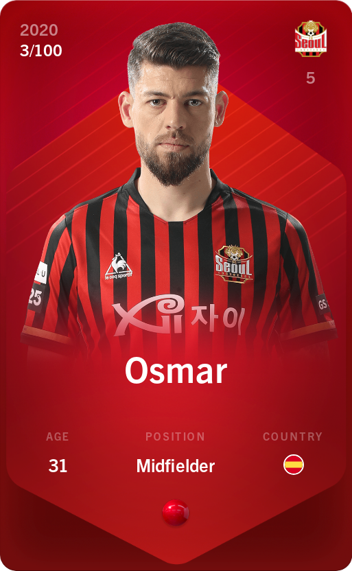 Sorare - Sorare Official - Osmar 2020-21 • Rare 3/100 - NFT # 92119501090474945797647688495003198617699643908755111538797883170057992326927