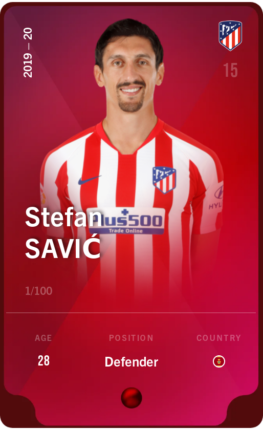 Sorare - Sorare Official - Stefan Savić 2019-20 • Rare 1/100 - NFT # 5489136977013414403569660206879913799685787010258177229126619340576087967694