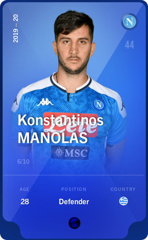 Sorare - Sorare Official - Konstantinos Manolas 2019-20 • Super Rare 6/10 - NFT # 55273150776753749023658235552999301433265146840276938930928970597163582563880
