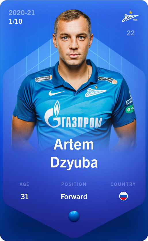 Sorare - Sorare Official - Artem Dzyuba 2020-21 • Super Rare 1/10 - NFT # 36595744061642118881792453302533474302487318399257827112327035179036782935668