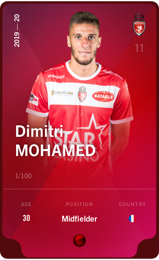 Sorare - Sorare Official - Dimitri Mohamed 2019-20 • Rare 1/100 - NFT # 42715605627968687226500876469362735935972974833783576113383563122767409655025