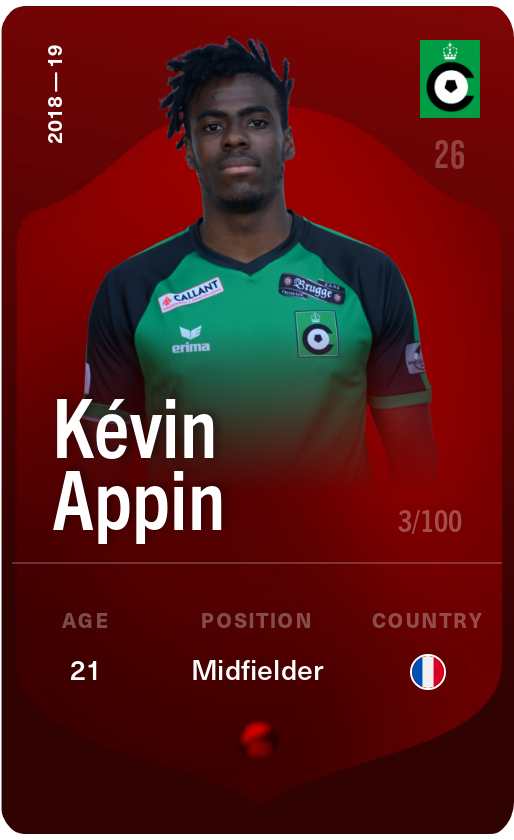 Sorare - Sorare Official - Kévin Appin 2018-19 • Rare 3/100 - NFT # 85090836979000833458315337305546030453310934160460412680426396375208490259399