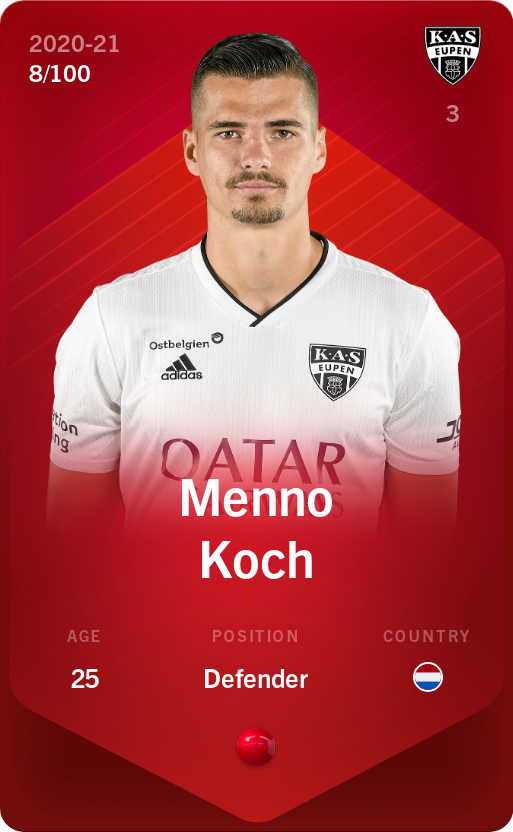 Sorare - Sorare Official - Menno Koch 2020-21 • Rare 8/100 - NFT # 15581504009315012441899363678618601257791989980940634559787256433650576264334