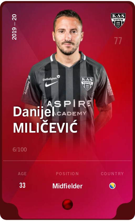 Sorare - Sorare Official - Danijel Miličević 2019-20 • Rare 6/100 - NFT # 69032777848820246368546727507893605733432018184823958380693427648240096704805