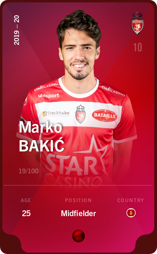 Sorare - Sorare Official - Marko Bakić 2019-20 • Rare 19/100 - NFT # 105255083411826272443378696309456123263292673377032401067983304918298960453520