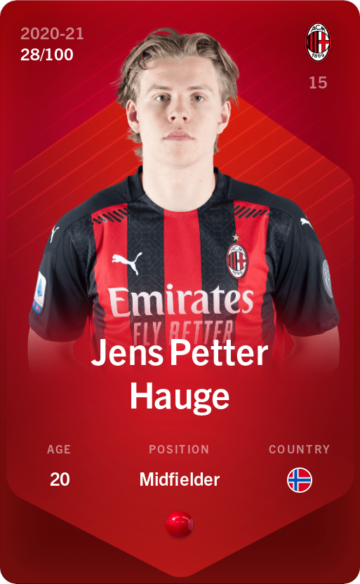 Sorare - Sorare Official - Jens Petter Hauge 2020-21 • Rare 28/100 - NFT # 114078222929287220517756545021648292514270806993285131198408629985776420377190