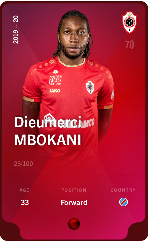 Sorare - Sorare Official - Dieumerci Mbokani 2019-20 • Rare 23/100 - NFT # 39342808475421234718050037022147852312798726782195622751350808804017920881785