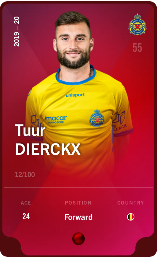 Sorare - Sorare Official - Tuur Dierckx 2019-20 • Rare 12/100 - NFT # 38267539974415592253770728771579694913725533707900640591064050421274219796913
