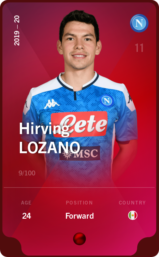 Sorare - Sorare Official - Hirving Lozano 2019-20 • Rare 9/100 - NFT # 79759450882618545737427754143891954002129930935479063645876171154649247165016
