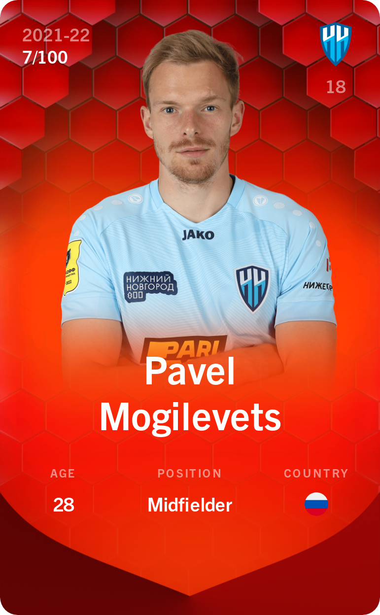 Sorare - Sorare Official - Pavel Mogilevets 2021-22 • Rare 7/100 - NFT # 82681438319290771123184972719690398274527021774930694322487495234703091580027