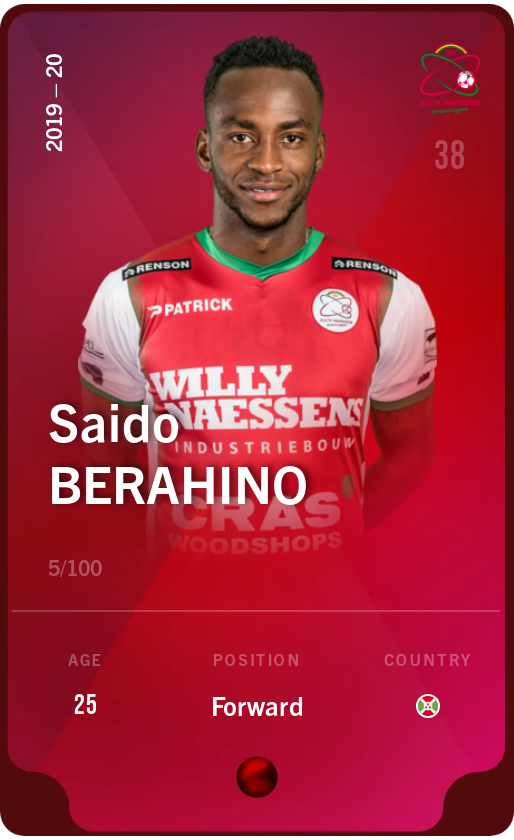 Sorare - Sorare Official - Saido Berahino 2019-20 • Rare 5/100 - NFT # 54572814563163914288753848423949089701484289012295415767180201111261363474646