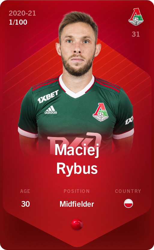 Sorare - Sorare Official - Maciej Rybus 2020-21 • Rare 1/100 - NFT # 111741824360177416034937166357140129992730862983862506583496224698086051073706
